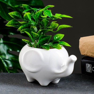 Декоративный горшок для цветов «Слоник Уайти», 200 мл, 13×9×7.5 см, керамический, белый, Greengo