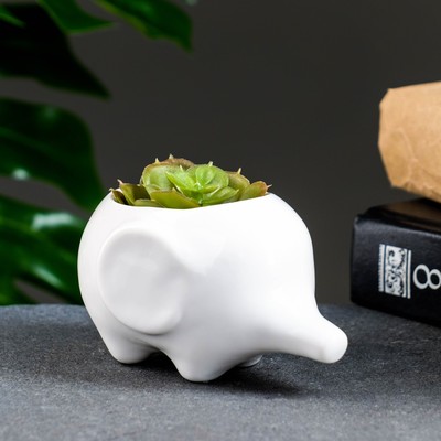 Декоративный горшок для цветов «Слоник Уайти», 150 мл, 10×7×6.5 см, керамический, белый