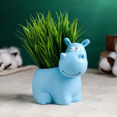 Горшок для цветов «Бегемотик», полистоун, 100 мл, 12×9×11 см, голубой