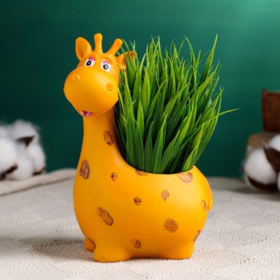 Декоративный горшок для цветов «Жираф», 200 мл, 9×7×14.6 см, полистоун, оранжевый