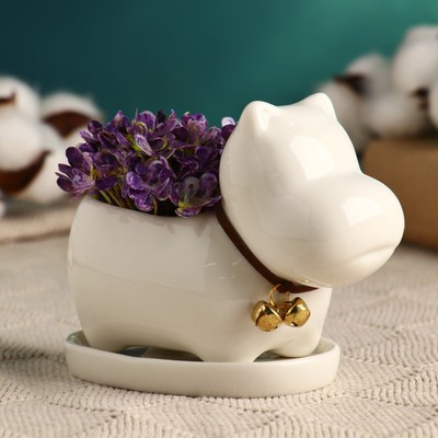Декоративный горшок для цветов «Собачка», керамический, 100 мл, 11×6.5×8.5 см, белый
