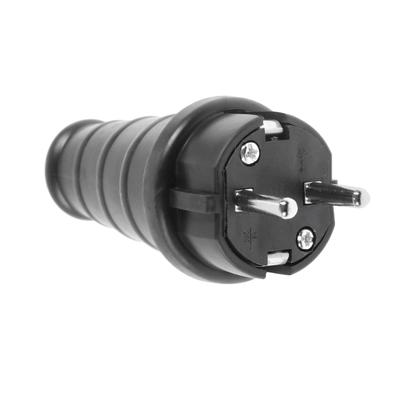 Вилка прямая, 16 А, 220 В, IP44, с заземлением, каучук, чёрная