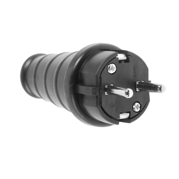 Вилка прямая, 16 А, 220 В, IP44, с заземлением, каучук, чёрная - Фото 1