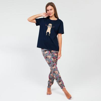 Пижама женская (футболка, брюки), цвет тёмно-синий, размер. 44