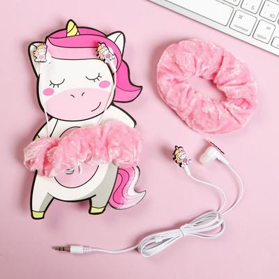 Наушники вакуумные и резинка для волос на открытке «Единорог», 10.3 х 14.5 см