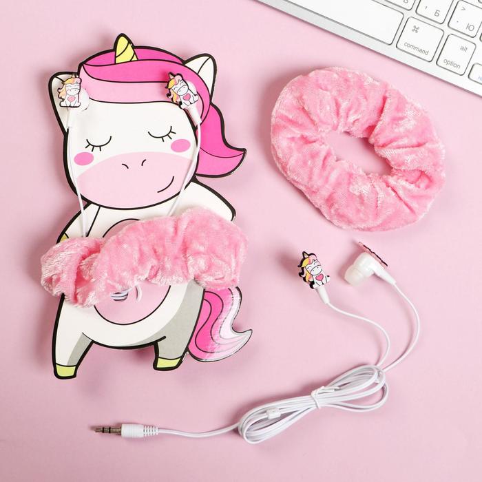 Наушники вакуумные и резинка для волос на открытке «Единорог», 10.3 х 14.5 см - Фото 1