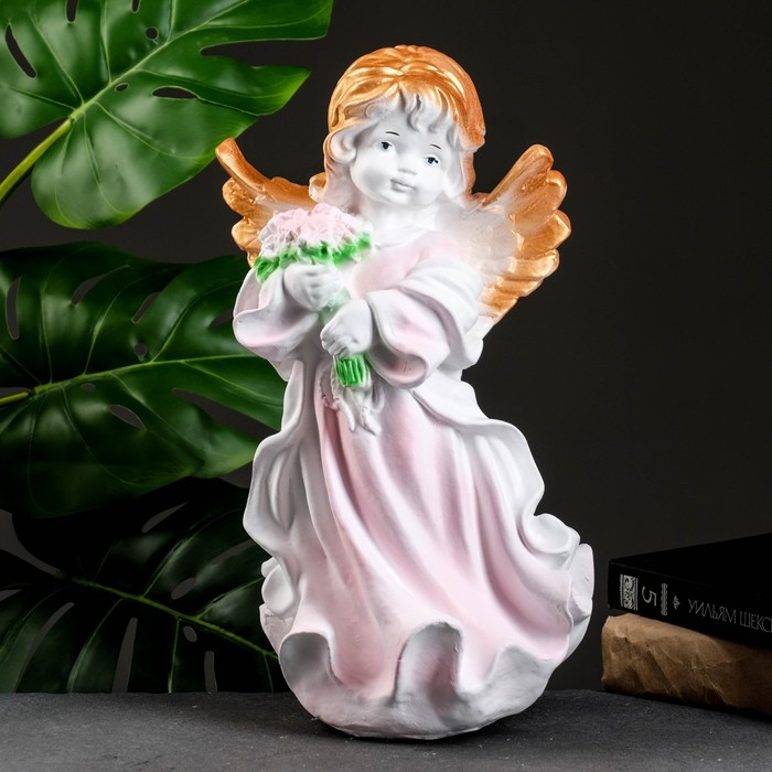 Фигура "Ангел в платье с букетом" бело-розовый 20х21х36см - Фото 1