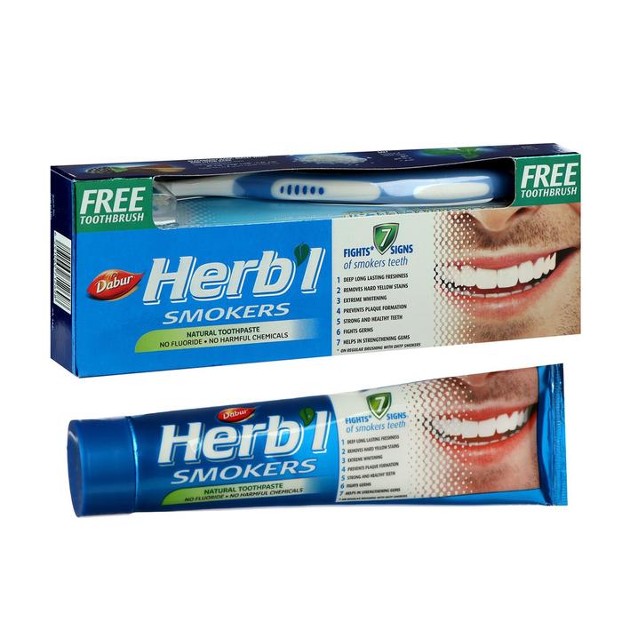 Набор Dabur Herb'l Smokers: зубная паста 150 г + зубная щётка - Фото 1