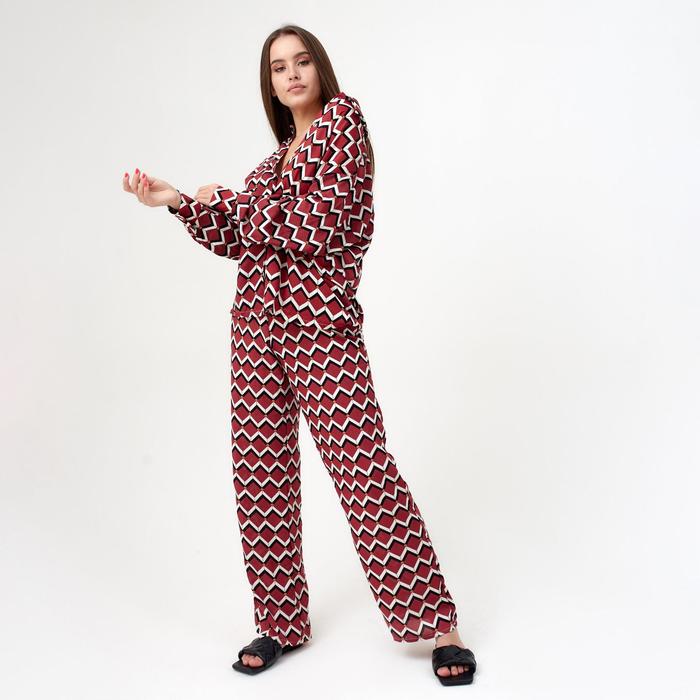 Комплект женский (рубашка, брюки) KAFTAN «Геометрия» р. 40-42, бордовый - Фото 1