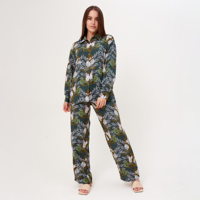 Комплект женский (рубашка, брюки) KAFTAN «Тропики» р. 48-50, зелёный - Фото 1