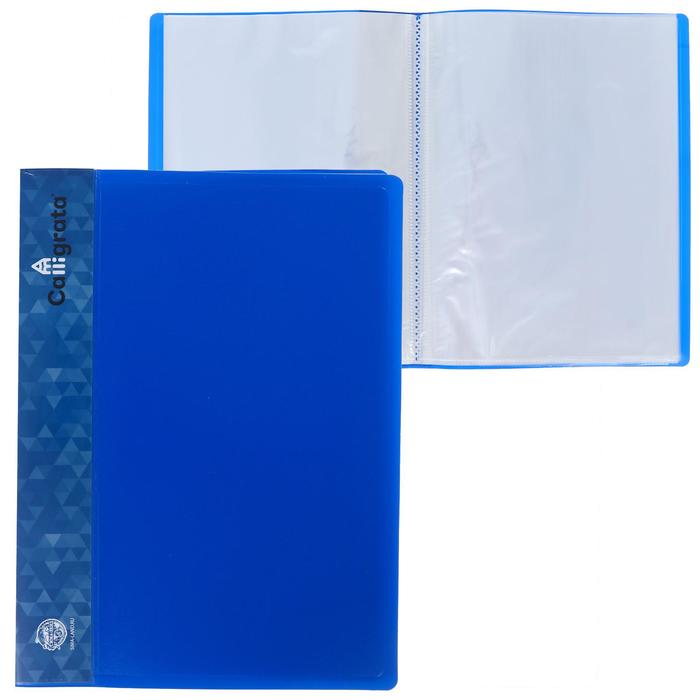 Папка с 40 вкладышами А4, 500 мкм, Calligrata, карман на корешке, синяя - Фото 1
