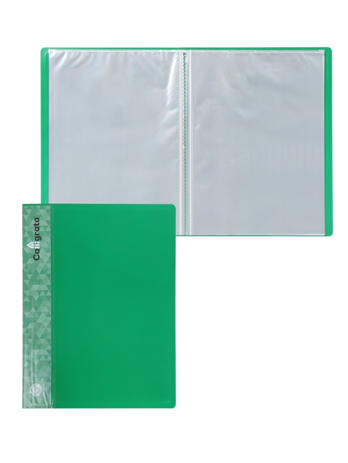 Папка с 60 вкладышами А4, 500 мкм, Calligrata, карман на корешке, зелёная - Фото 1