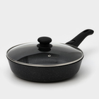 Сковорода Доляна «Элит», d=28 см, пластиковая ручка, стеклянная крышка, антипригарное покрытие, цвет чёрный - Фото 1