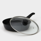 Сковорода Доляна «Элит», d=28 см, пластиковая ручка, стеклянная крышка, антипригарное покрытие, цвет чёрный - Фото 2