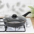 Сковорода Доляна «Элит», d=28 см, пластиковая ручка, стеклянная крышка, антипригарное покрытие, цвет чёрный - Фото 10