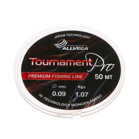 Леска монофильная ALLVEGA Tournament Pro, диаметр 0.09 мм, тест 1.07 кг, 50 м, прозрачная 6948443