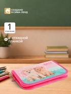 Пенал 1 секция 130×190×30 мм, с откидной планкой, ПКК 07- 5, «Щенята», ламинированный картон 59638 - Фото 1
