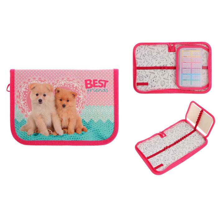 Пенал 1 секция 130×190×30 мм, с откидной планкой, ПКК 07- 5, «Щенята», ламинированный картон 59638 - Фото 1