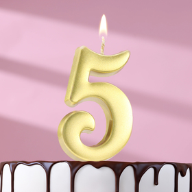 Свеча в торт цифра "5", 5,3 см, золото