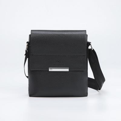 Планшет мужской на молнии, наружный карман, длинный ремень, цвет чёрный