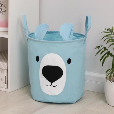 Корзина бельевая текстильная «Мишутка», 36×35 см, голубая