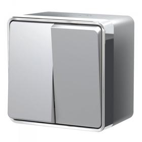Выключатель Gallant W5020206, двухклавишный, влагозащищенный, цвет серебро