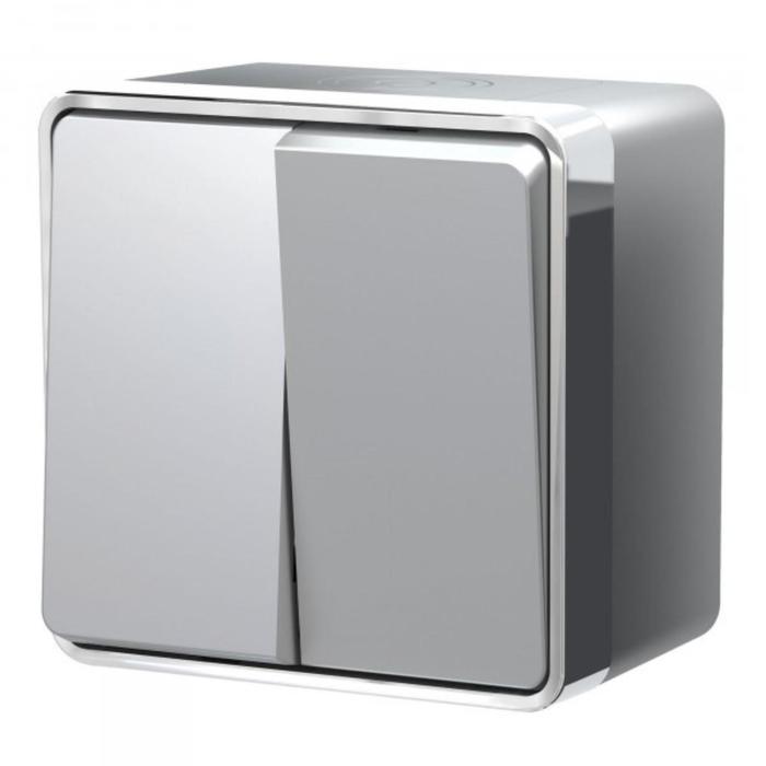 Выключатель Gallant W5020206, двухклавишный, влагозащищенный, цвет серебро - Фото 1