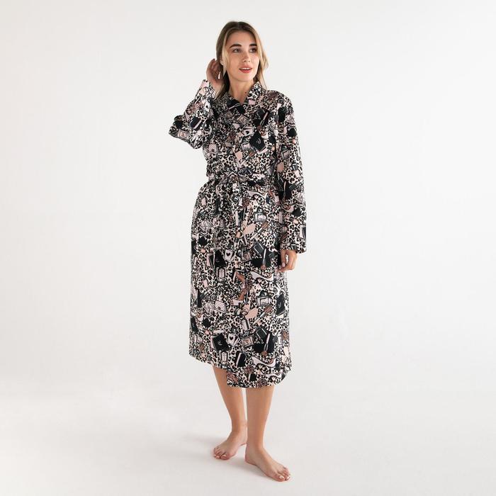 Халат женский удлинённый Этель «Леопард», размер 46-48, вафля 200 г/м², хлопок - Фото 1