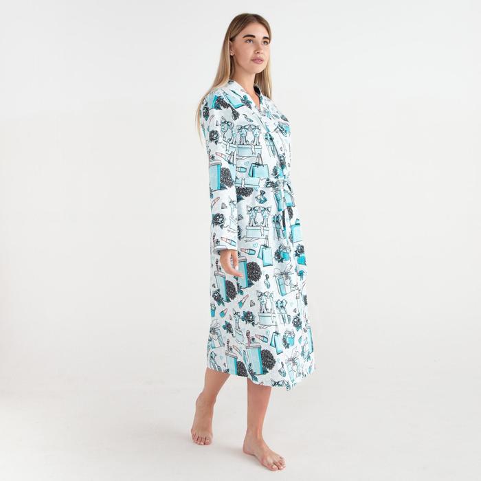 Халат женский удлинённый Этель «Mint mood», размер 46-48, вафля 200 г/м², хлопок - Фото 1