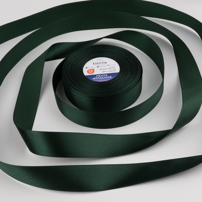 Лента атласная, 25 мм × 33 ± 2 м, цвет тёмно-изумрудный №036 - Фото 1