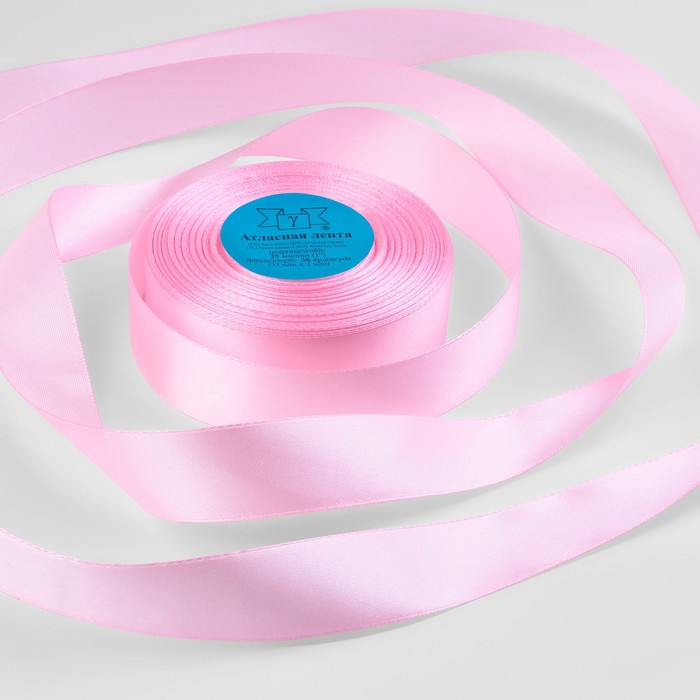 Лента атласная, 25 мм, 33±2 м, светло-розовая №067 - Фото 1