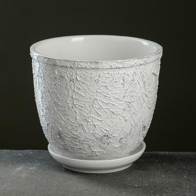 Горшок для цветов «Белое серебро», 1.8 л, d=15.6 см, h=14.4 см, керамика, с поддоном, белый