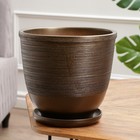 Горшок для цветов «Чёрное золото», керамический, с поддоном, 8 л, коричневый с золотой полосой - Фото 1