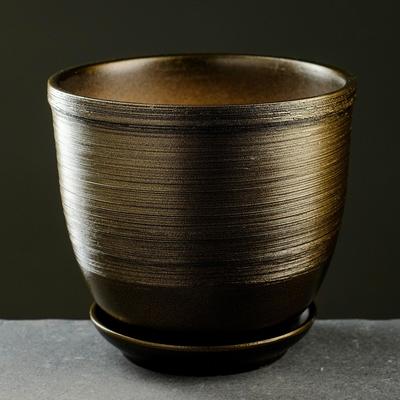 Горшок для цветов «Чёрное золото», керамический, с поддоном, 1.8 л