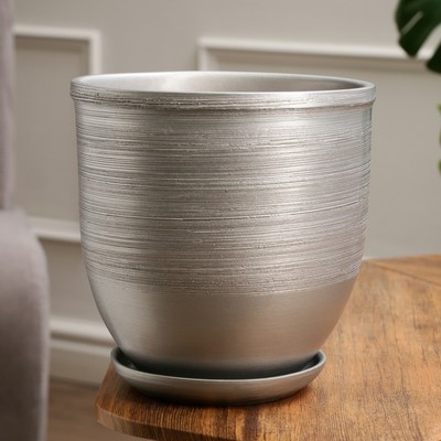 Горшок для цветов «Серебро», керамический, с поддоном, 5 л, серебристый