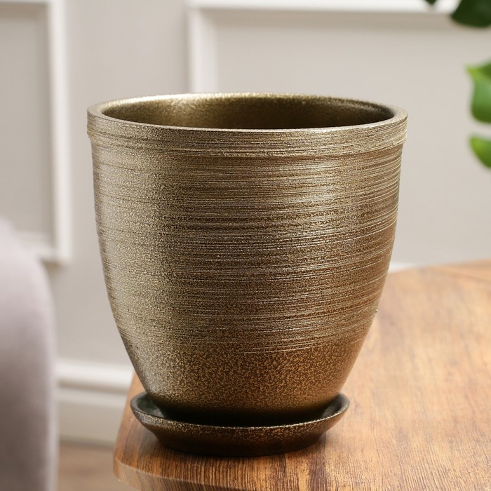 Горшок для цветов «Тёмное золото», керамический, с поддоном, 2.4 л - Фото 1