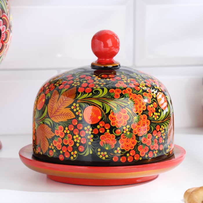 Маслёнка «Круг», 15×12 см, дерево хохлома - Фото 1