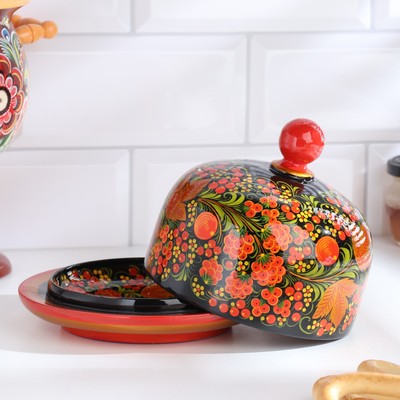 Маслёнка «Круг», 15×12 см, дерево хохлома