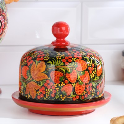 Маслёнка «Круг», 15×12 см, дерево хохлома