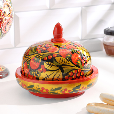 Маслёнка «Круг», 15×12 см, дерево хохлома