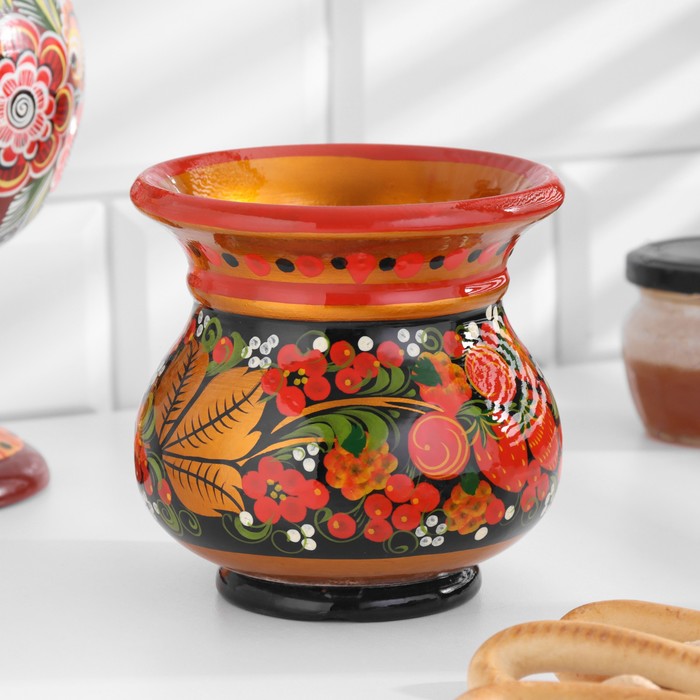 Деревянная ваза сухоцветов, 12×12 см, 600 мл, хохлома - Фото 1