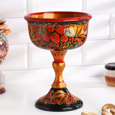 Фруктовница на ножке 21×21 см, дерево хохлома