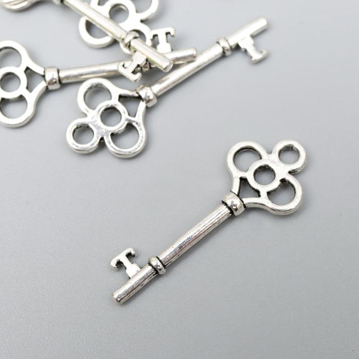 Декоративный элемент "Ключ" цвет серебро 9*25 мм - Фото 1
