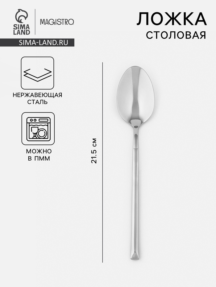 

Ложка столовая из нержавеющей стали Magistro Line, длина 21,5 см, цвет серебряный