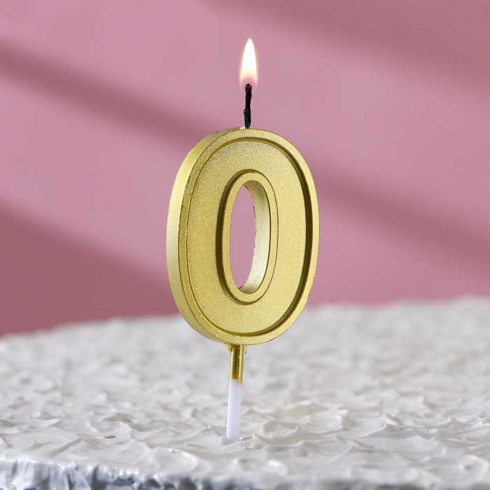 Свеча в торт цифра "0" золото, 5 см - Фото 1