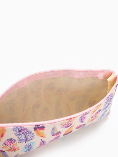 Косметичка-пенал на молнии, маленькая, с рисунком, бежевая/разноцветная