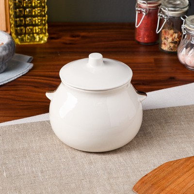 Горшок для запекания с крышкой "Капля", бело-коричневый, 0.6 л