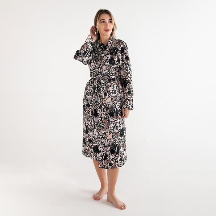 Халат женский удлинённый Этель «Леопард», размер 50-52, вафля 200 г/м², хлопок - Фото 1