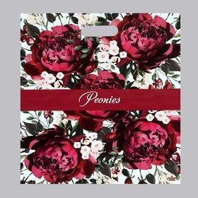 Пакет «Бордовые пионы», полиэтиленовый с вырубной ручкой, 60 мкм, 38?45 см (комплект 50 шт)