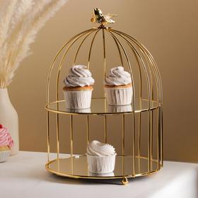 Подставка для десертов 2-х ярусная «Клетка», 26×26×36 см, цвет металла золотой